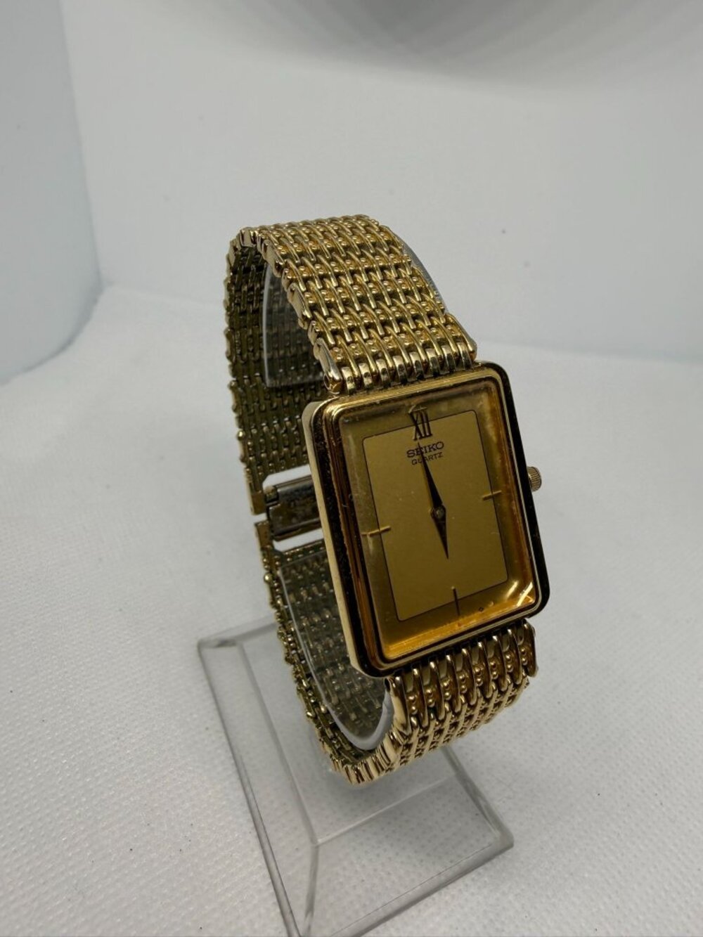 Vintage 1980s Seiko 9020-5119 Gold-Tone Tank Rectangle Ultra-Thin Quartz Watch - Picture 8 of 11